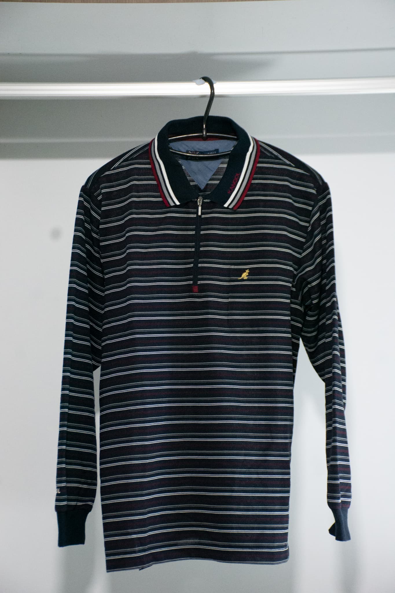 kangol striped long-sleeve quarter zip shirt